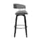Armen Living Topanga 30.5" Swivel Black Wood Bar Stool in Gray Faux Leather with Golden Bronze Metal LCTOBABLKGRY30 - alternate 6